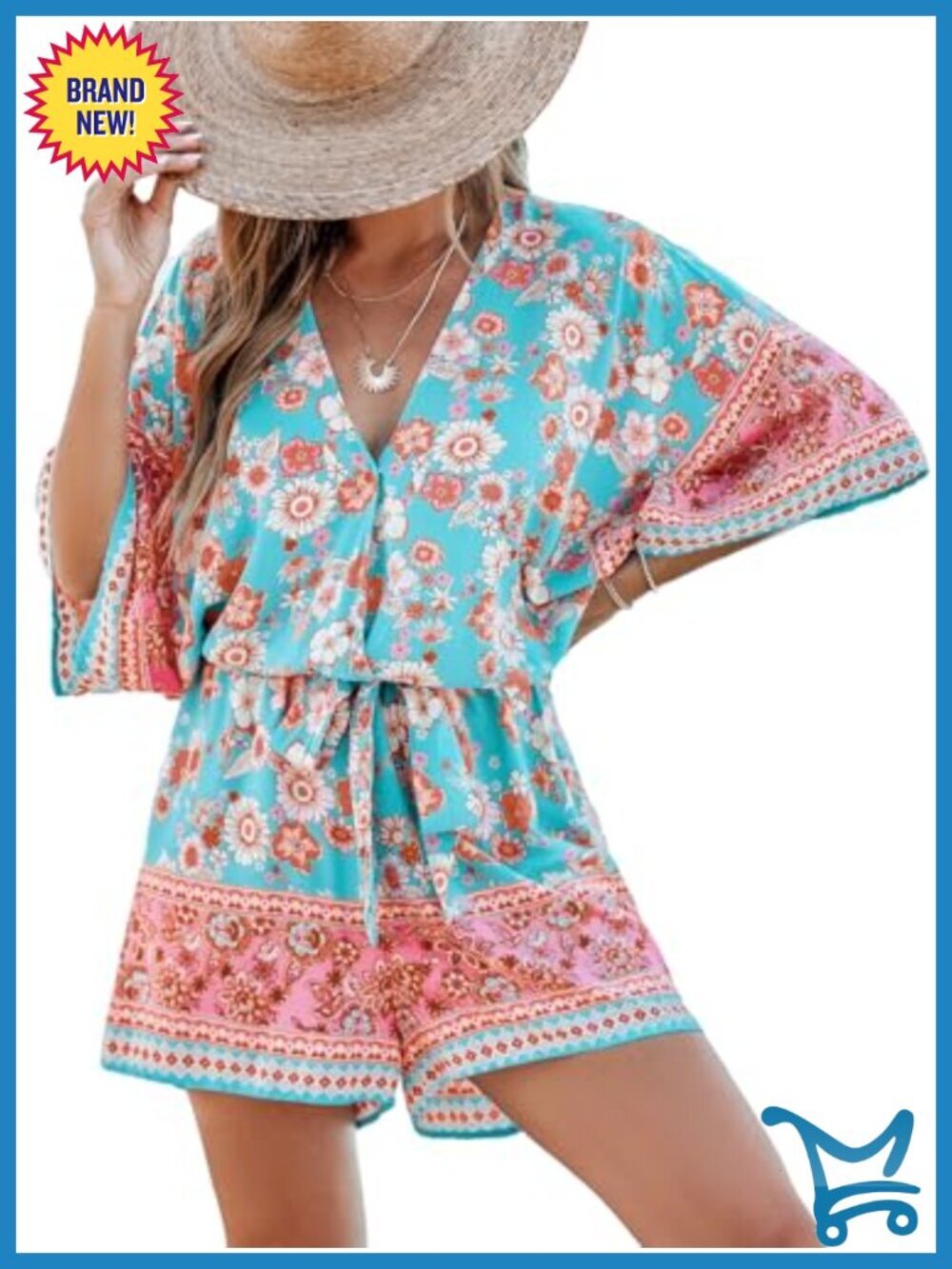 Women's Summer Romper Lace Up Half Sleeves Wide Leg Jumpsuit Vacation Outfit